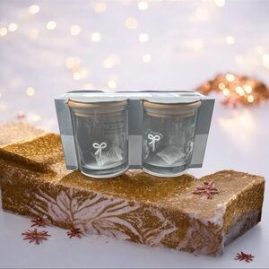 Set of Two Clear Glass Jars  with bows and bamboo Lids